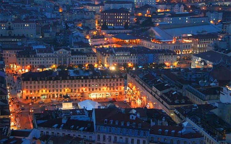 Lisbon buildings night Portugal