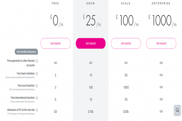 fees of the Revolut business account